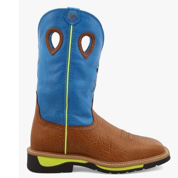 NEW Twisted X Lite Western Steel Toe‎ Work Boots Brown Neon Blue Skull Size 7.5D main image 2